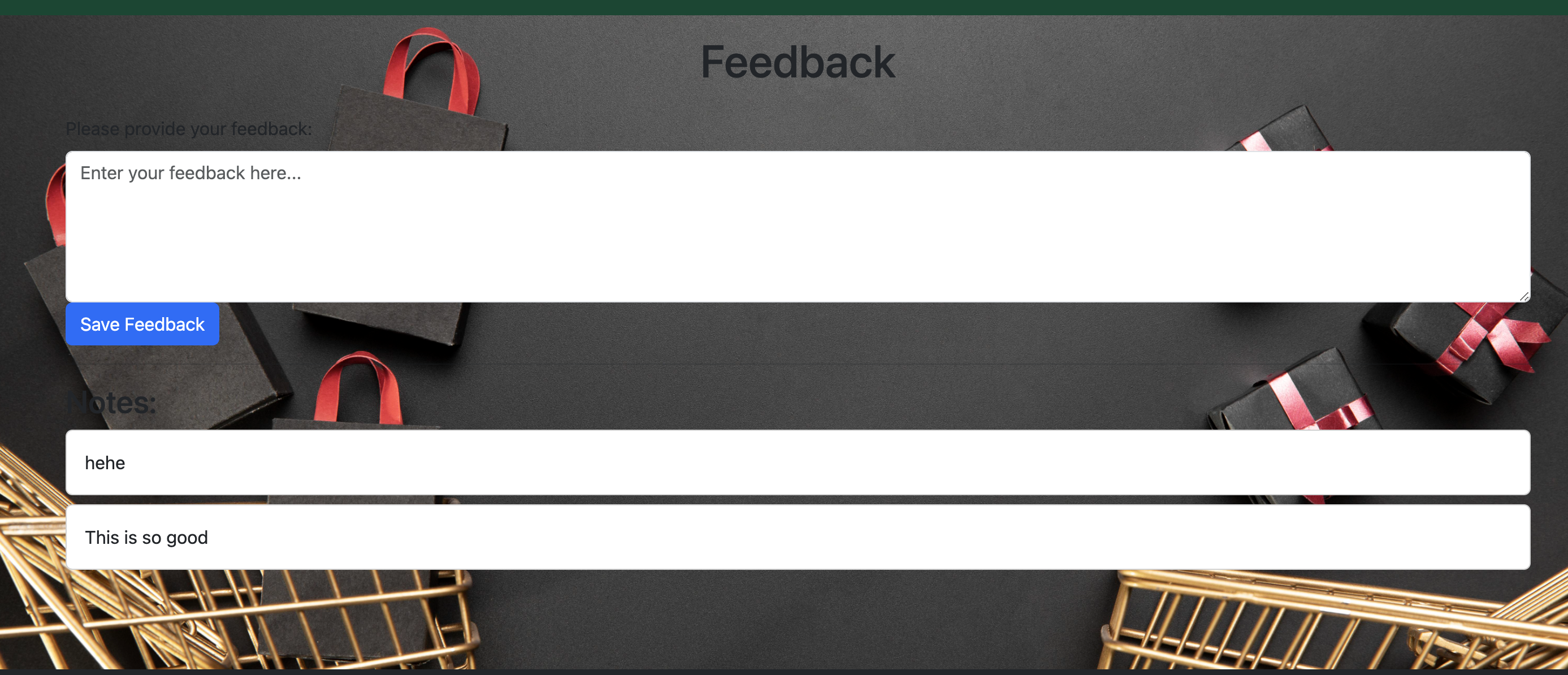 Screenshot of Feedback Page