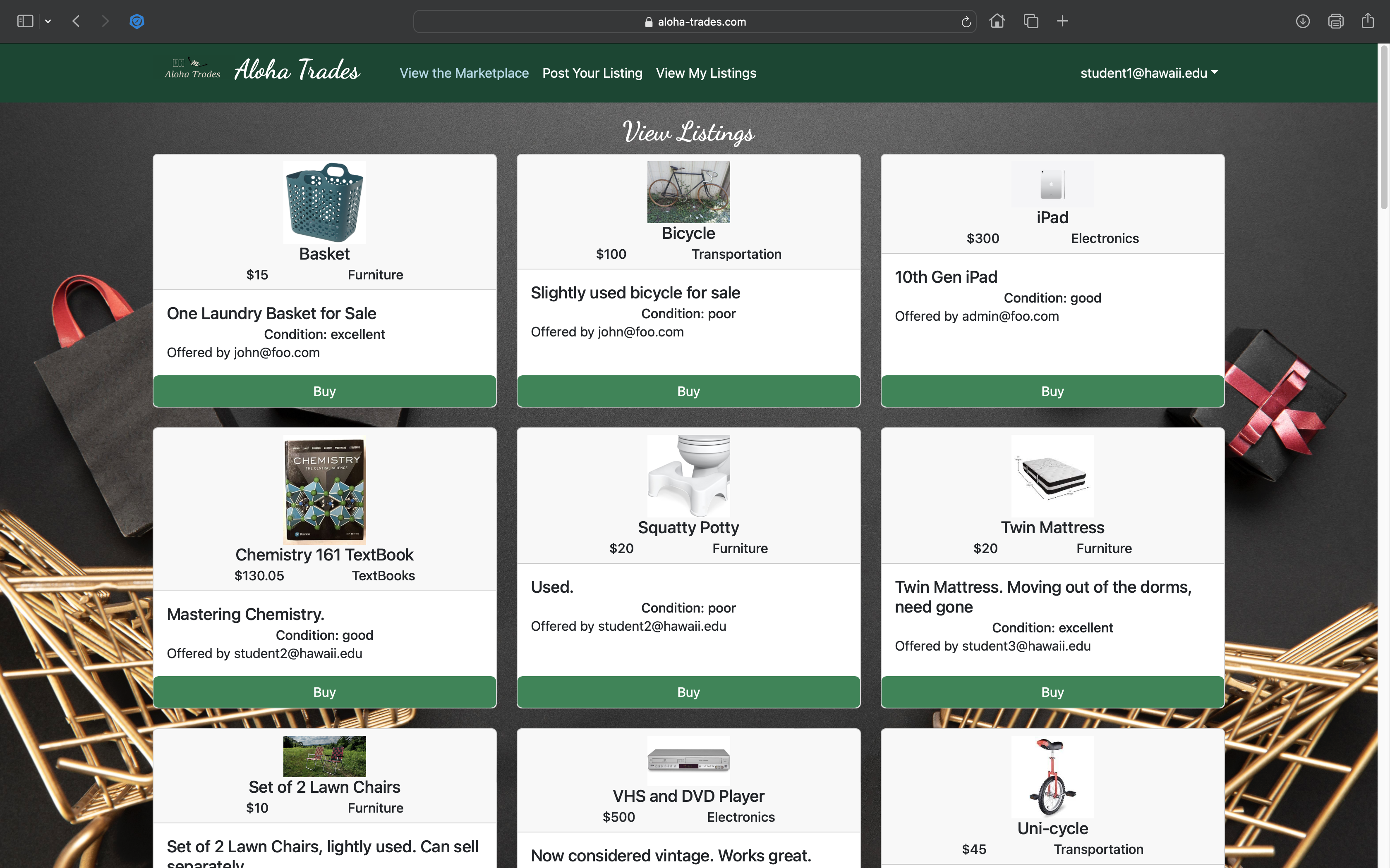 Screenshot of View Marketplace Page